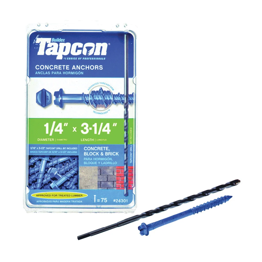 24301 Screw Anchor, Hex Drive, Steel, Climaseal, 75 PK - Tapcon