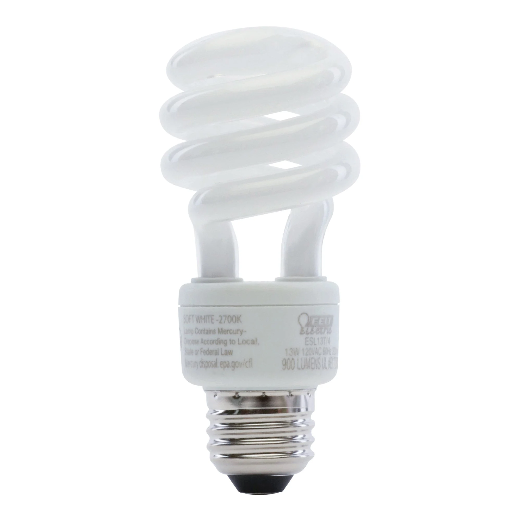 ESL13T/4 Compact Fluorescent Bulb, 13 W, Twist Lamp, E26 Medium Lamp Base, 825 Lumens, 2700 K Color Temp - Feit Electric