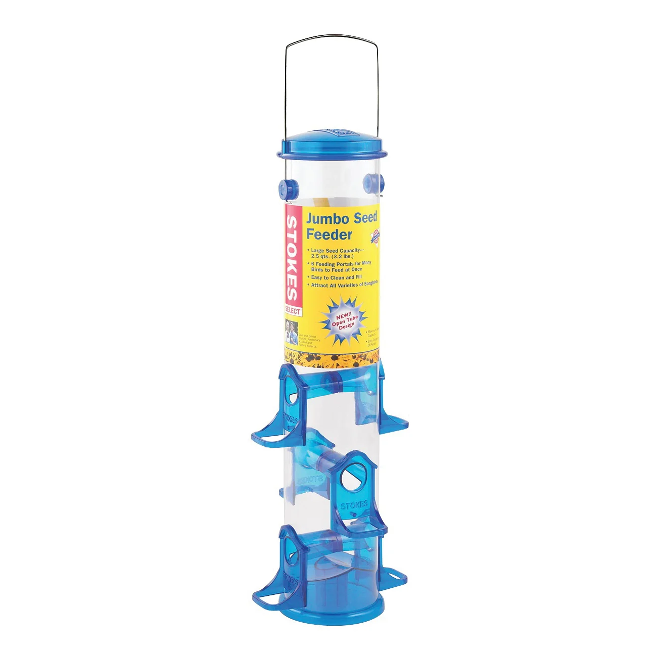 38030 Seed Bird Feeder, 18 in H, 2-1/2 qt, Polycarbonate, Blue/Clear/Green, Hanging