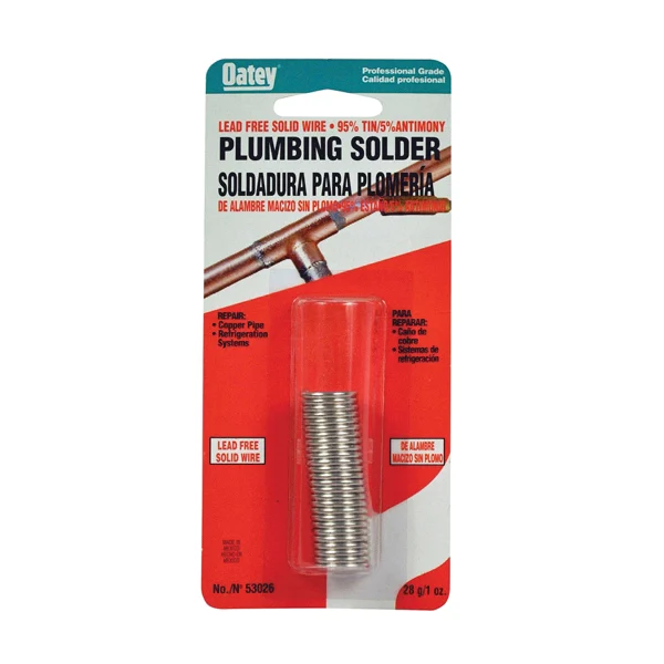 53026 Plumbing Wire Solder, 1 oz Carded, Solid, Silver, 450 to 464 deg F Melting Point - Oatey