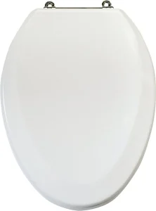 ProSource T-19WMC Toilet Seat, Elongated, MDF Molded Fiberboard, White, Easy Clean Hinge