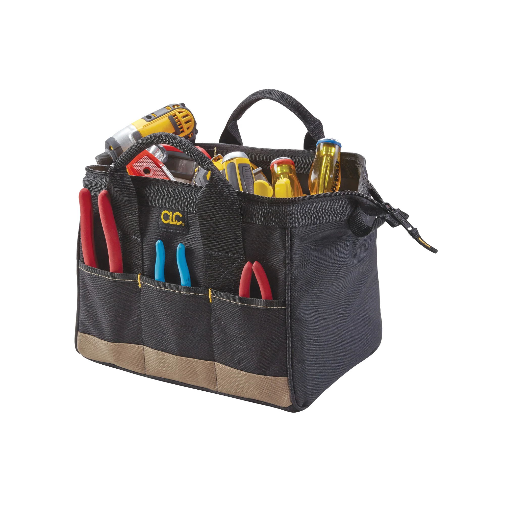 Tool Works BIGMOUTH Series 1161 Tote Bag, 8-1/2 in W, 12 in D, 8 in H, 14-Pocket, Polyester, Black/Blue