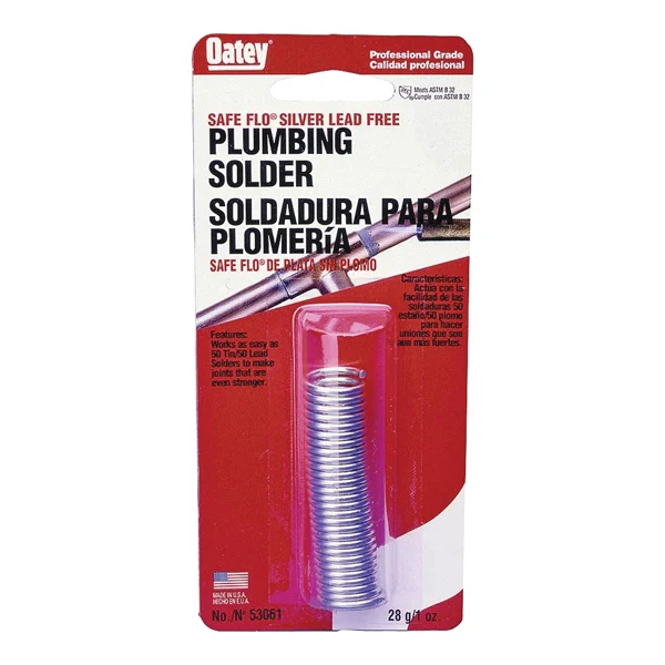 Safe-Flo 53061 Plumbing Wire Solder, 1 oz Carded, Solid, Gray/Silver, 415 to 455 deg F Melting Point