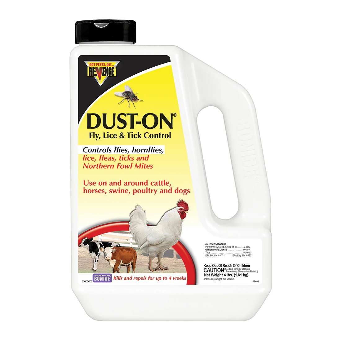 REVENGE 46401 Fly and Lice Control, Solid, Mild, 4 lb Jug - Bonide
