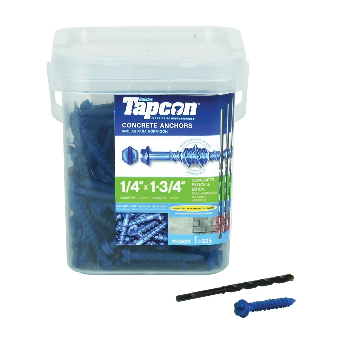 24520 Screw Anchor, 1-3/4 in L, Hex Drive, Steel, Climaseal