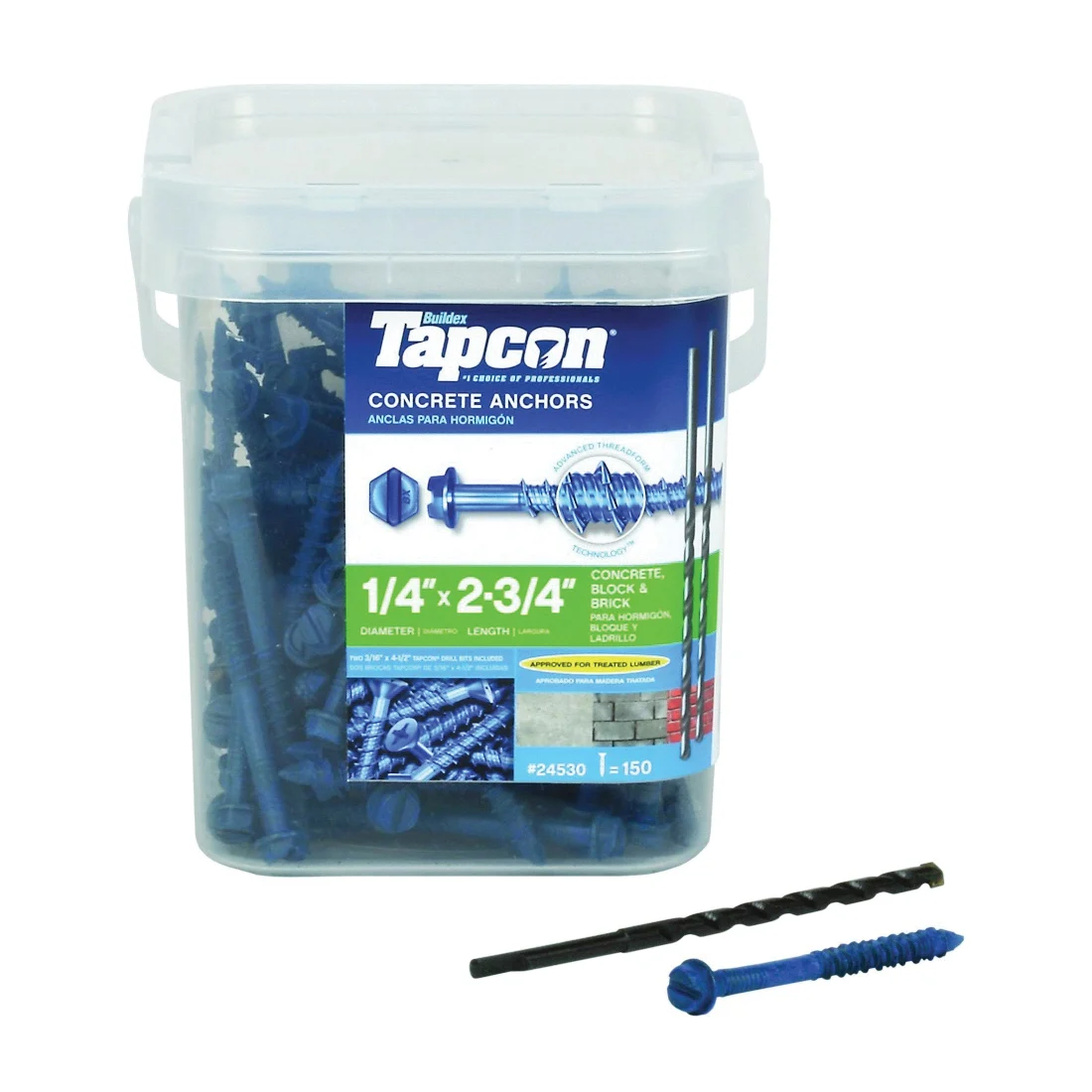 24530 Screw Anchor, 2-3/4 in L, Hex Drive, Steel, Climaseal