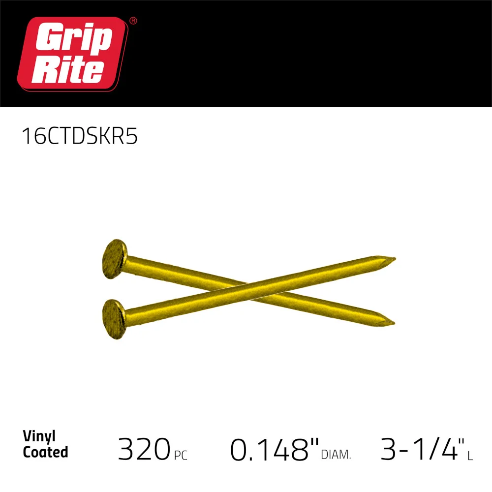 16CTDSKR5 Sinker Nail, 16D, 3-1/4 in L, Steel, Vinyl-Coated, Countersunk Head, Smooth Shank, Gold, 5 lb