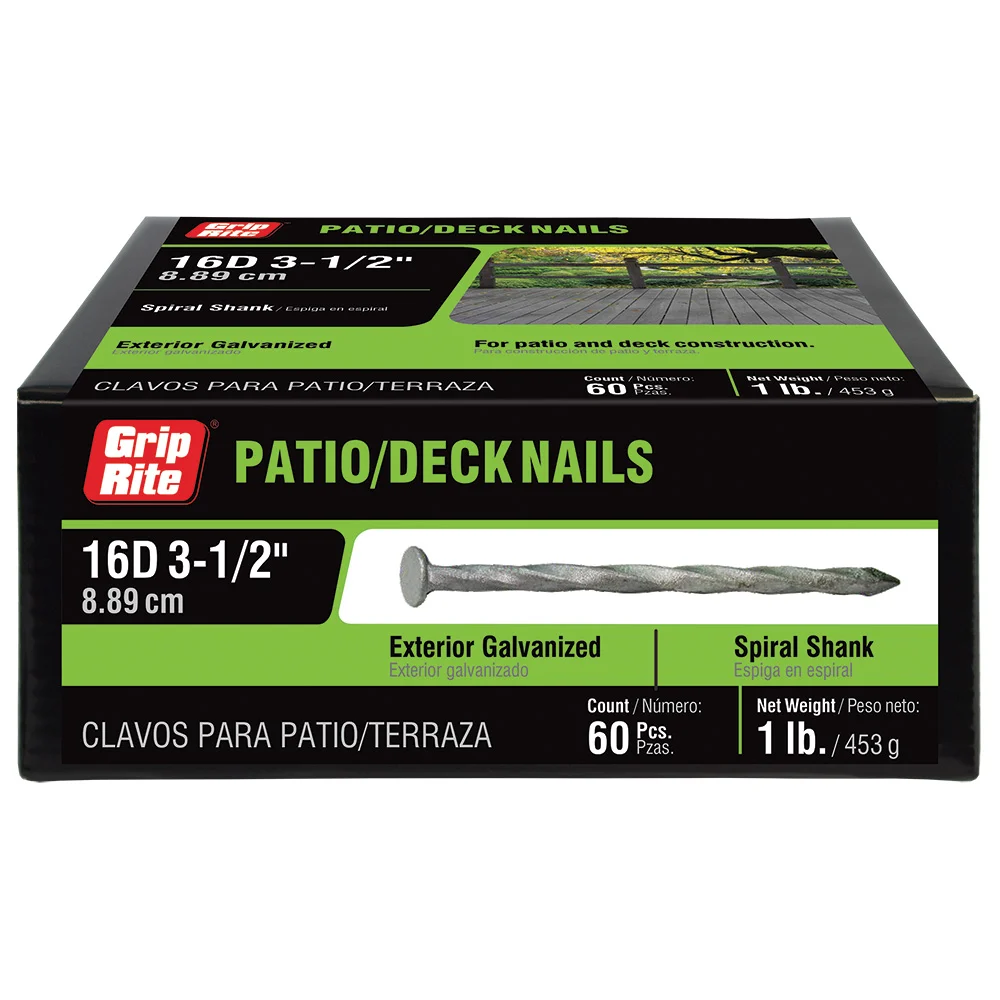 16HGSTPD1 Deck Nail, 16D, 3-1/2 in L, Steel, Hot-Dipped Galvanized, Flat Head, Spiral Shank, 1 lb