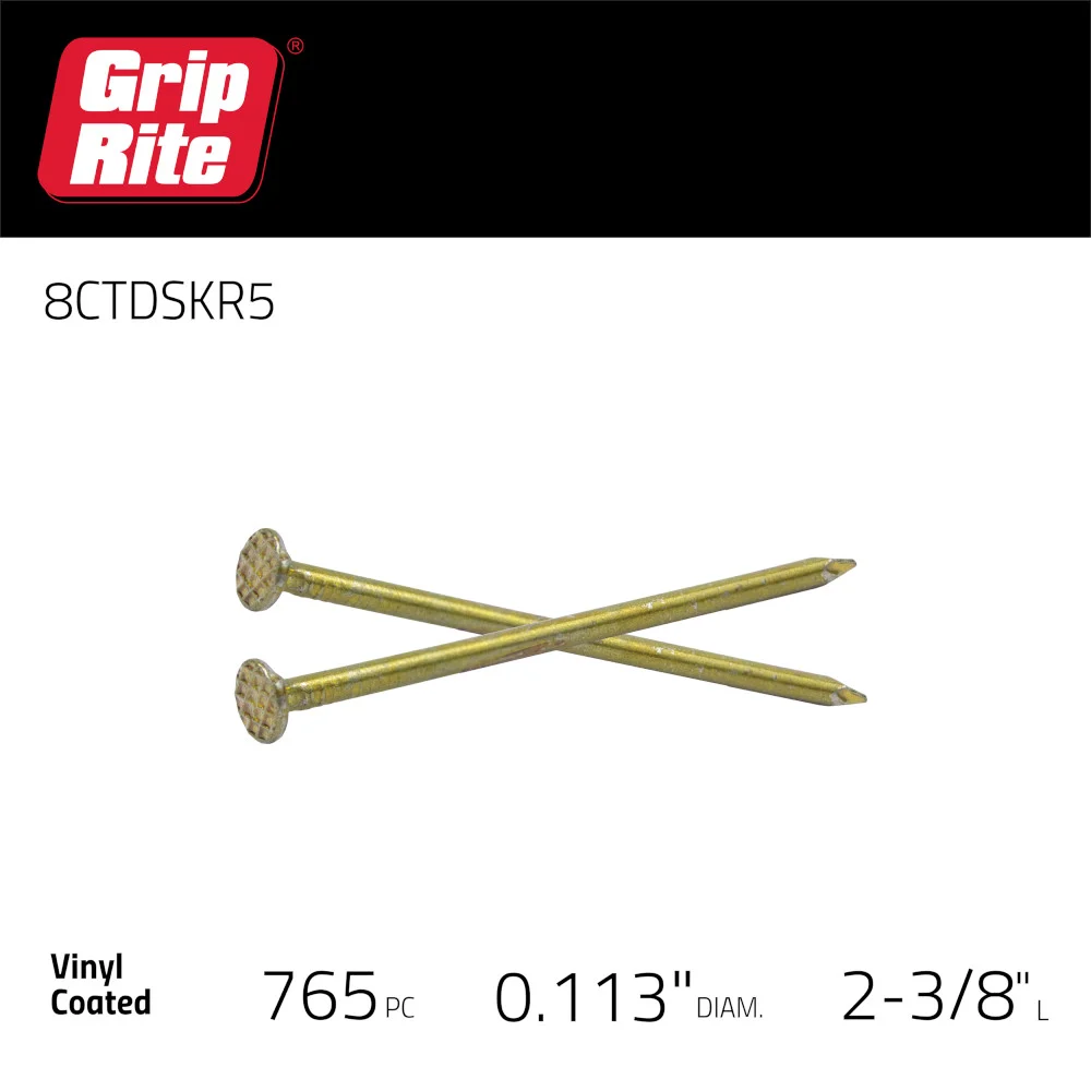 8CTDSKR5 Sinker Nail, 8D, 2-3/8 in L, Steel, Vinyl-Coated, Flat Head, Smooth Shank, Gold, 5 lb