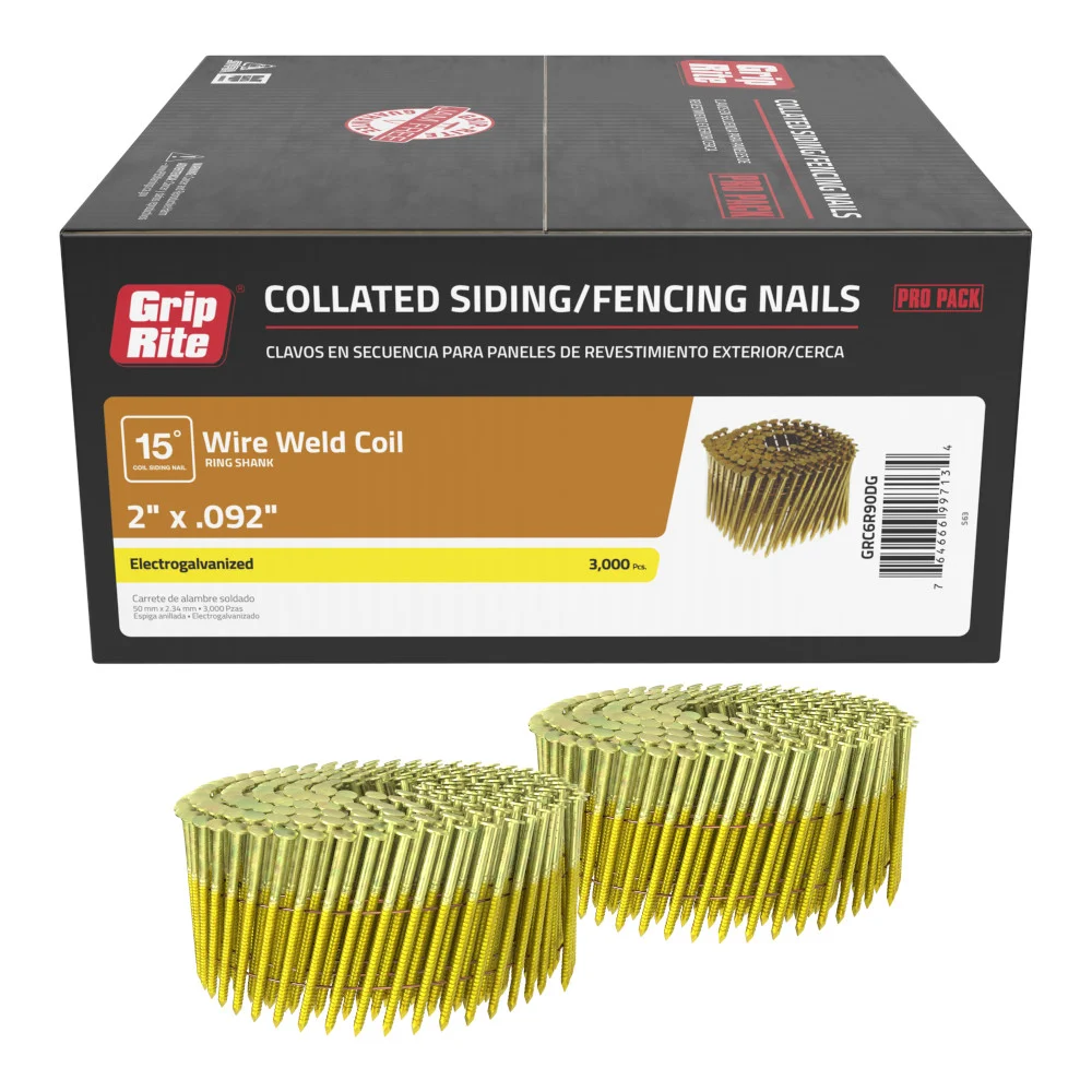 GRC6R90DG Nail, 2 in L, Steel, Electro-Galvanized, Ring Shank, 3,000 Count, 15 Deg