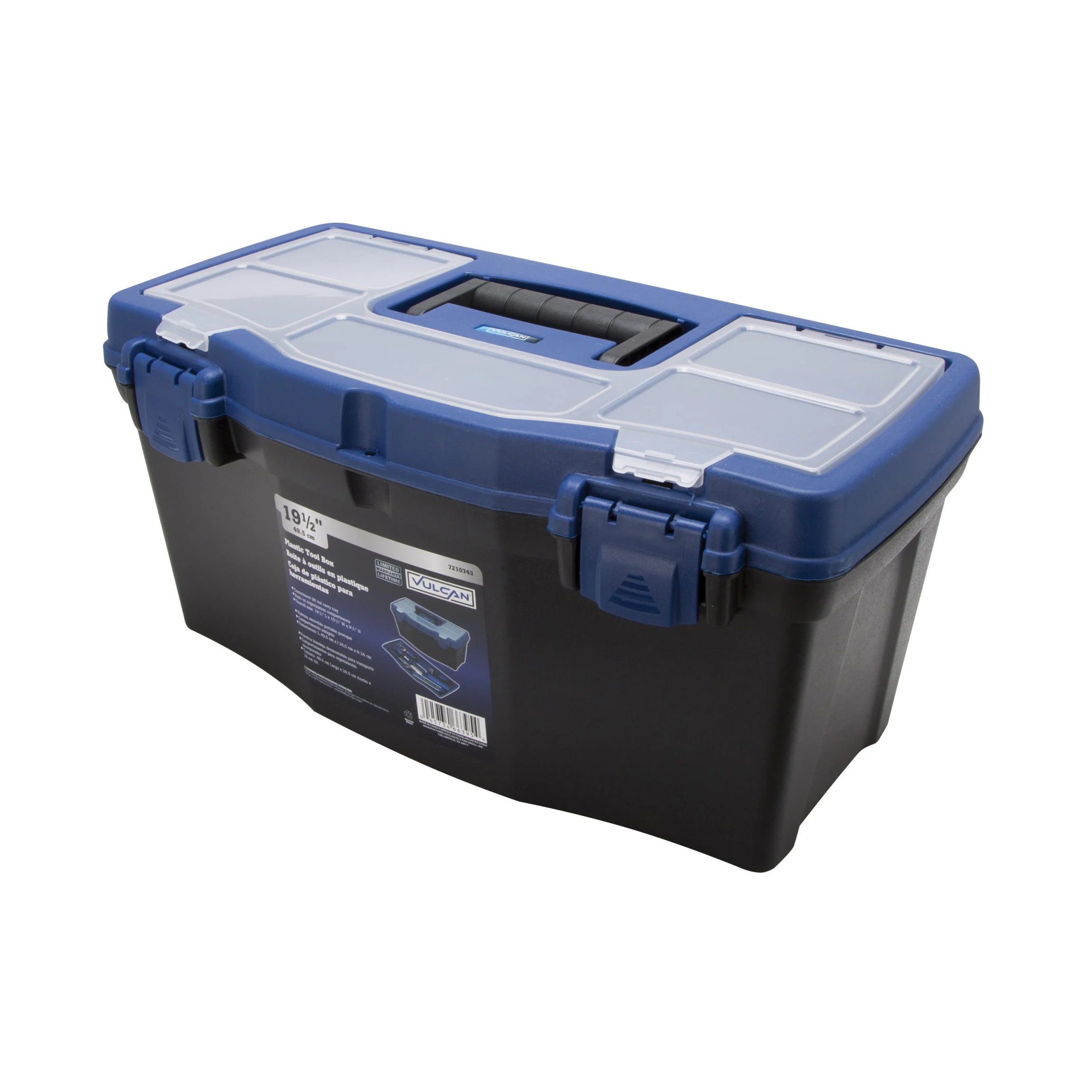 320100 Tool Box, 17-7/8 in L x 8-3/4 in W x 6-1/2 in H, Plastic, Black/Blue, 7-Compartment