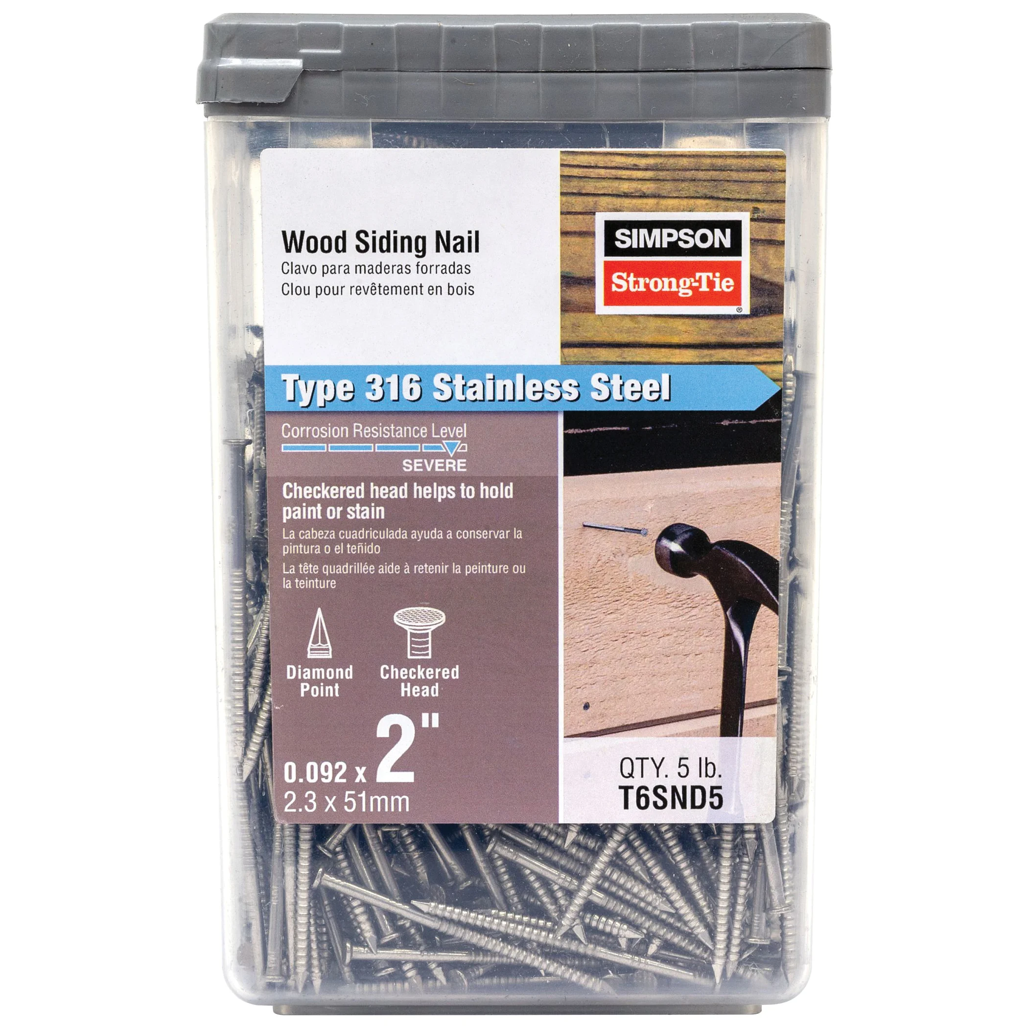 T6SND5 Siding Nail, 6D, 2 in L, Stainless Steel, Full Round Head, Annular Ring Shank, 5 lb - Simpson Strong-Tie