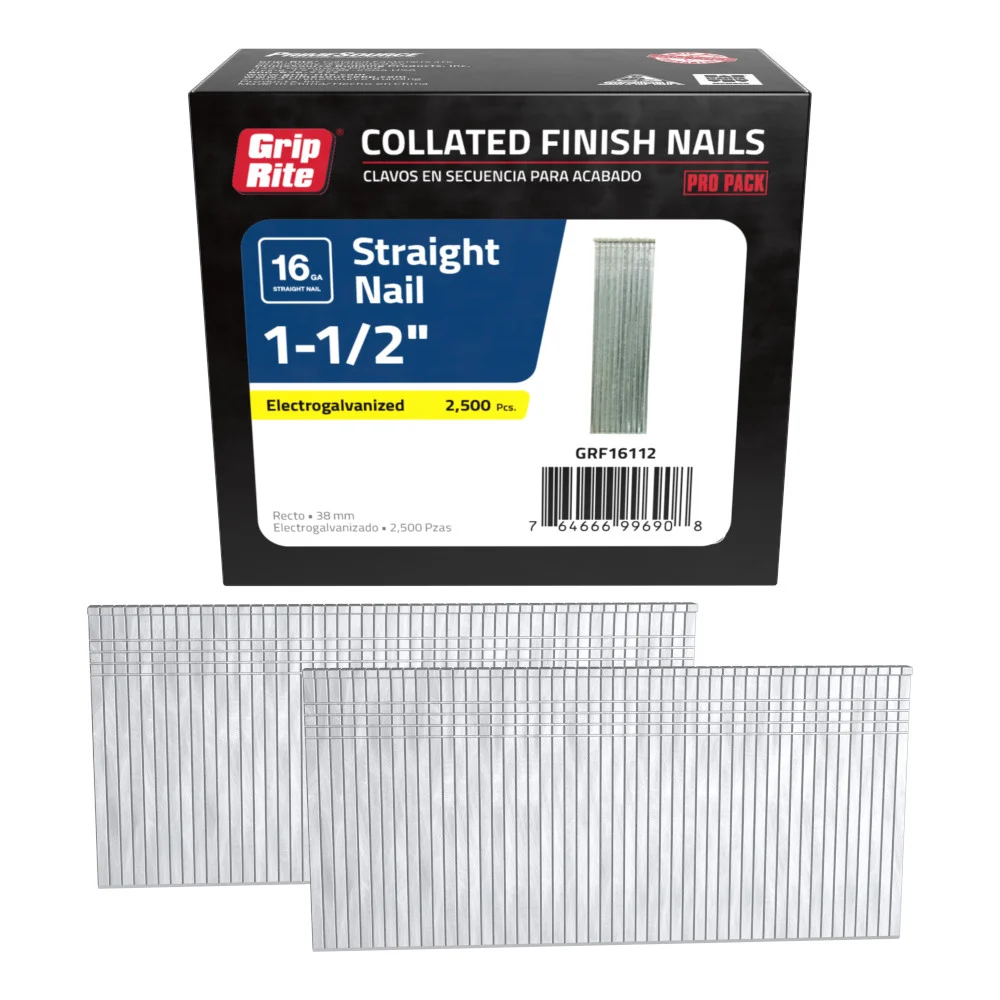 GRF16112 Finish Nail, 1-1/2 in L, 16 ga Gauge, Steel, Electro-Galvanized, 2,500 Count, Straight