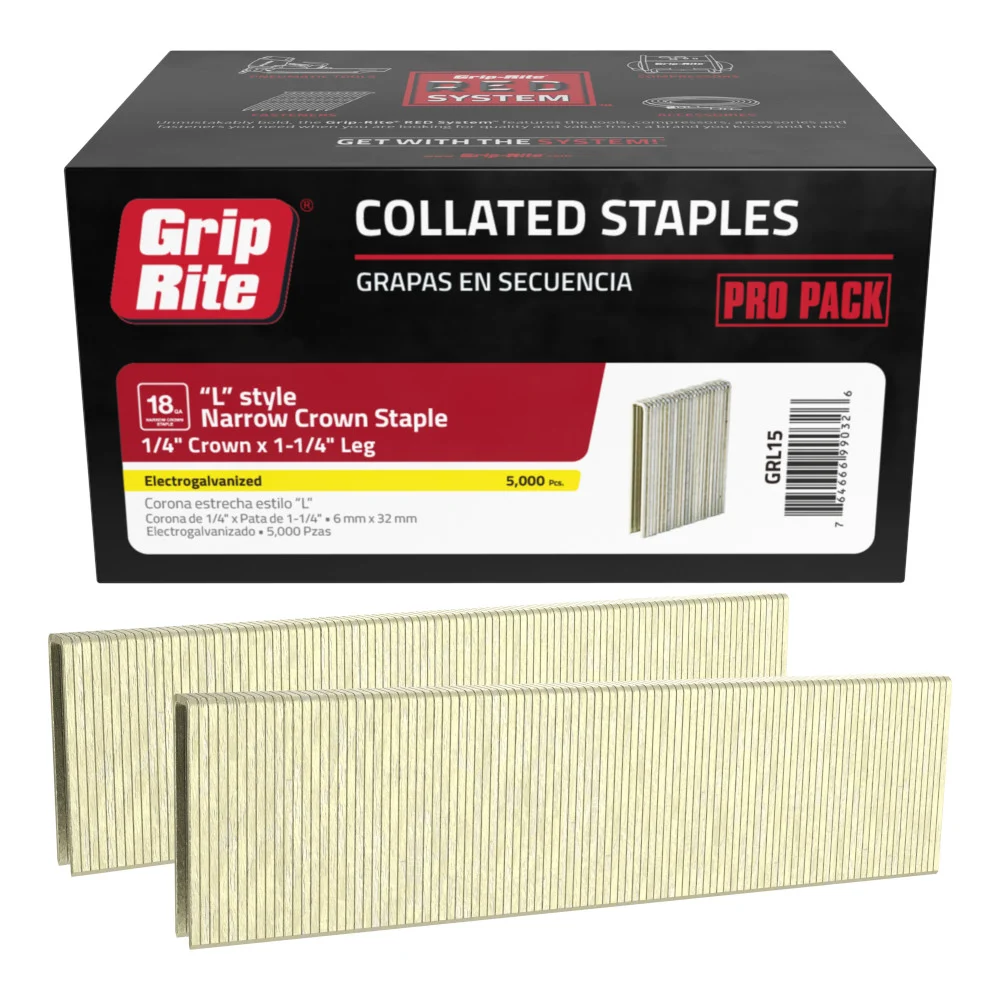 GRL15 Staple, 1/4 in W Crown, 1-1/4 in L Leg, Electro-Galvanized, 18 Gauge