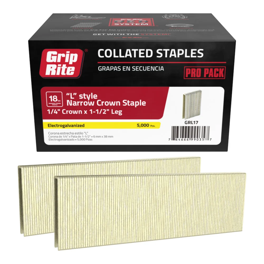 GRL17 Staple, 1/4 in W Crown, 1-1/2 in L Leg, Electro-Galvanized, 18 Gauge