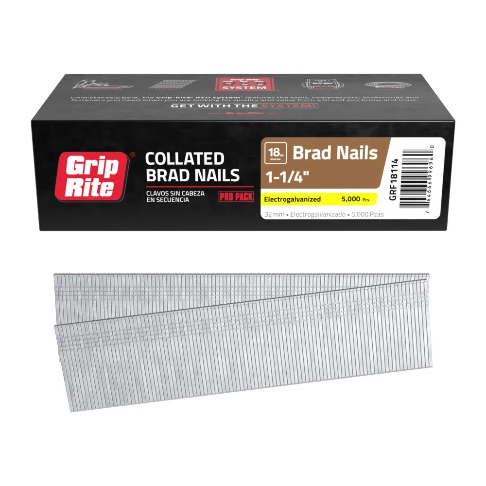 GRF18114 Nail, 1-1/4 in L, 18 ga Gauge, Steel, Electro-Galvanized, Brad Head, 5,000 Count, Straight