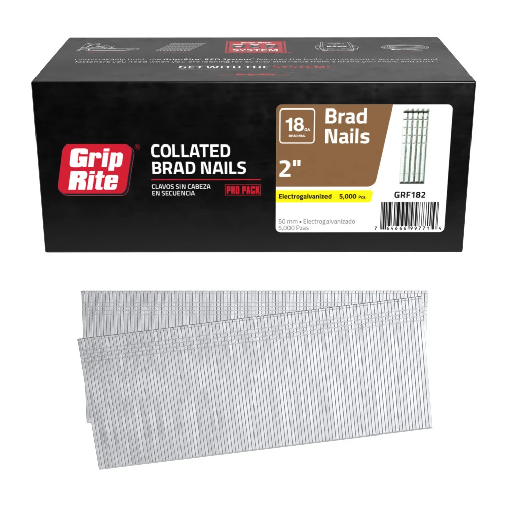 GRF182 Nail, 2 in L, 18 ga Gauge, Steel, Electro-Galvanized, Brad Head, 5,000 Count, Straight