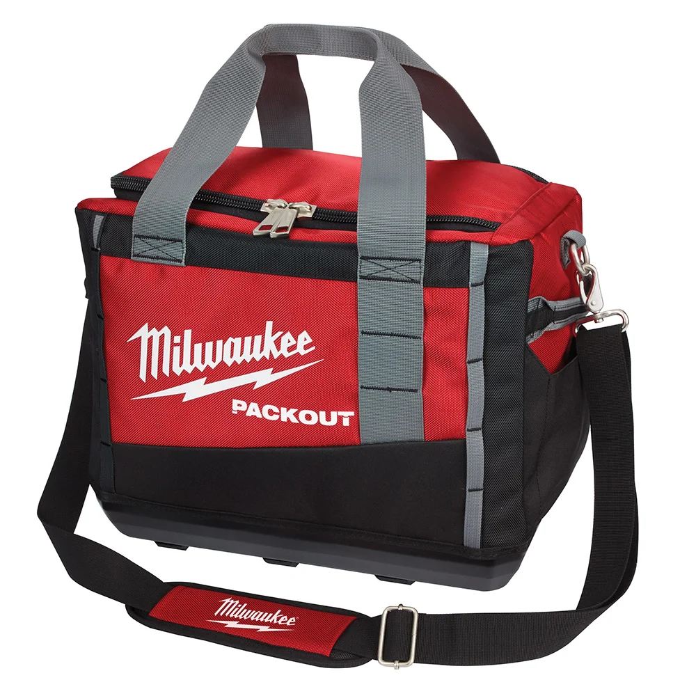 PACKOUT 48-22-8321 Tool Bag, 9.6 in W, 15 in D, 12.2 in H, 2-Pocket, Polyester, Black/Red