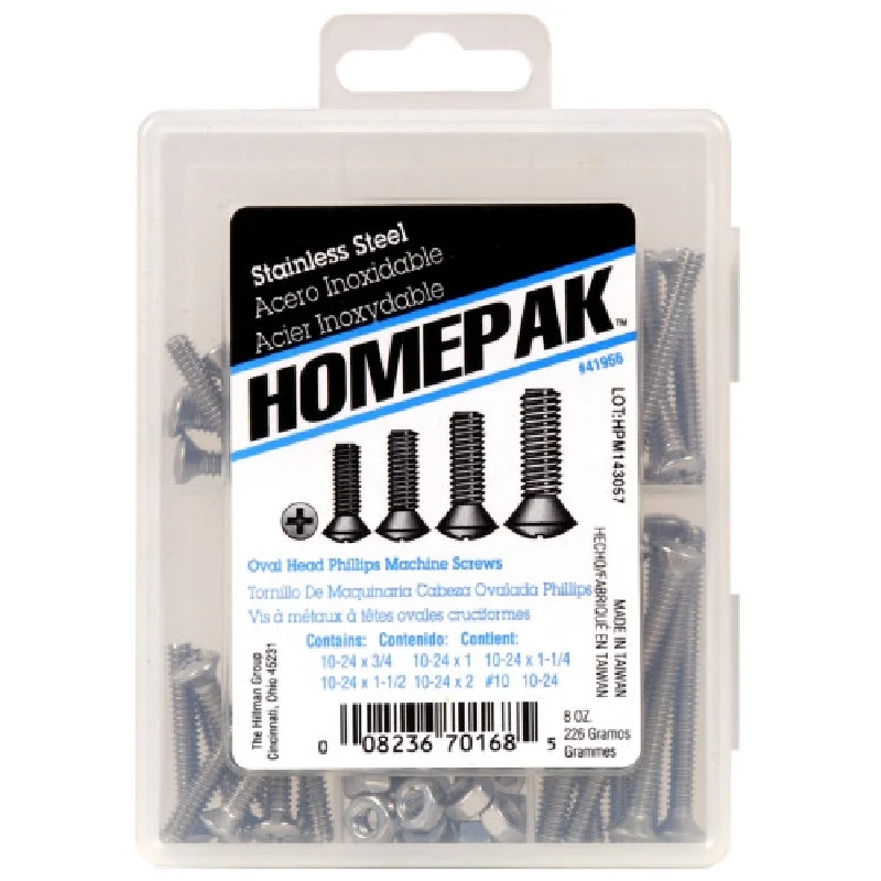 HOMEPAK Series 41956 Machine Screw Assortment, Oval Head, Phillips Drive, Stainless Steel, 84 PK - Hillman