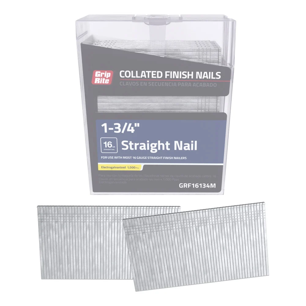 GRF16134 Finish Nail, 1-3/4 in L, 16 ga Gauge, Steel, Electro-Galvanized, 2,500 Count, Straight