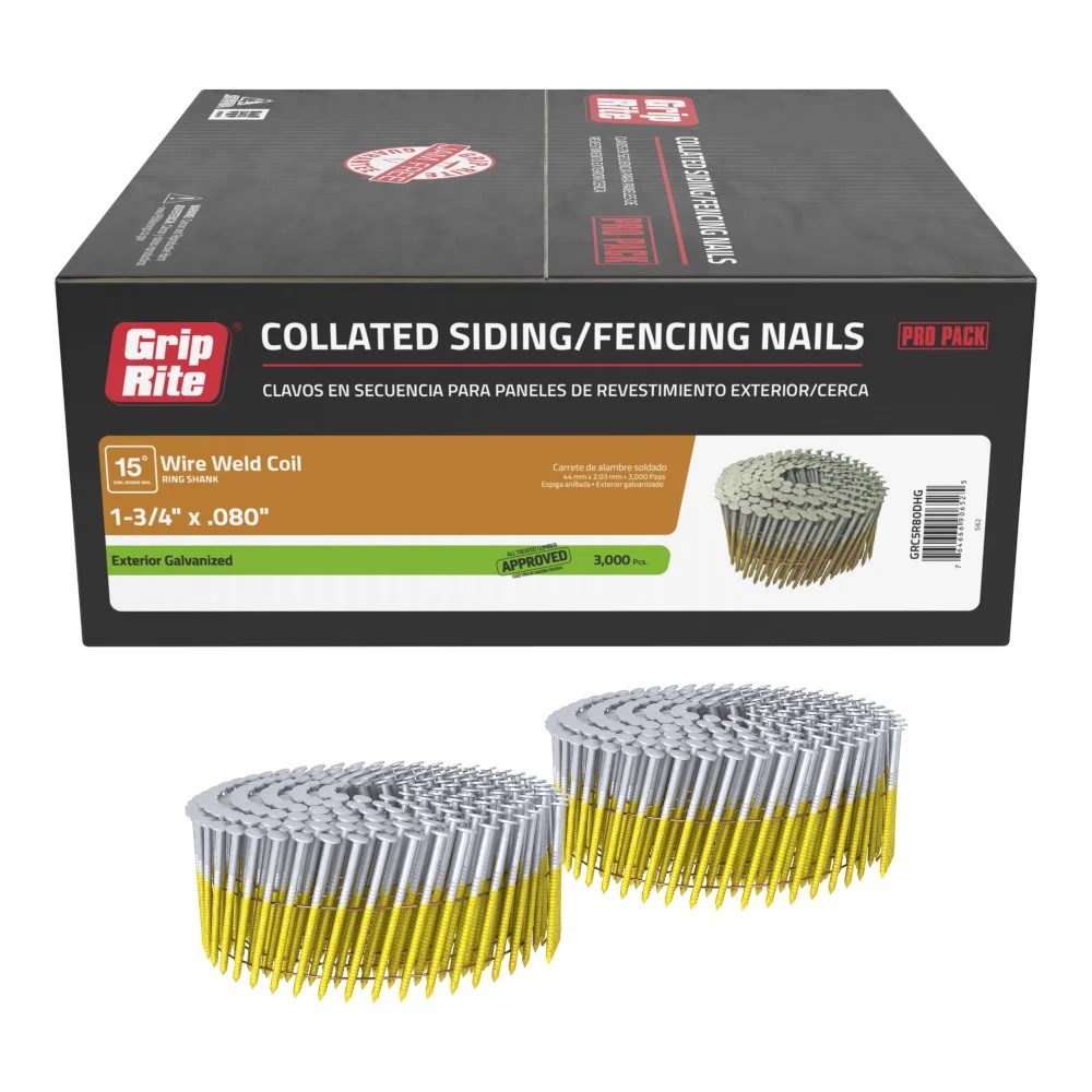 GRC5R80DHG Nail, 1-3/4 in L, Steel, Hot-Dipped Galvanized, Ring Shank, 3,000 Count, 15 Deg