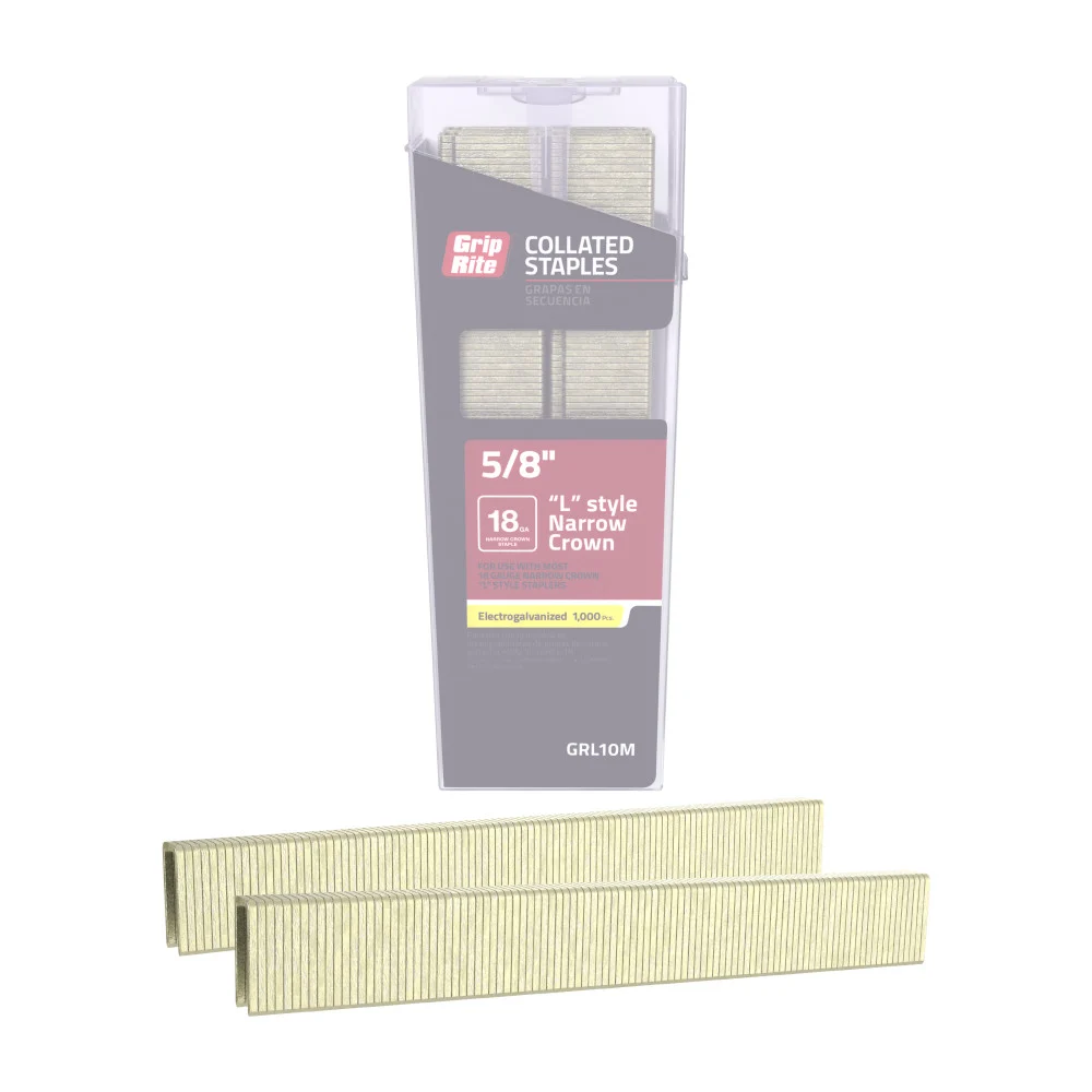 GRL10M Staple, 1/4 in W Crown, 5/8 in L Leg, Electro-Galvanized, 18 Gauge