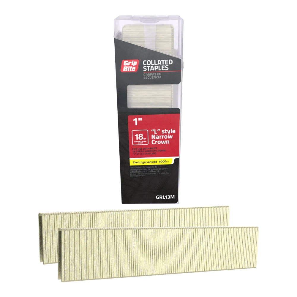 GRL13M Staple, 1/4 in W Crown, 1 in L Leg, Electro-Galvanized, 18 Gauge