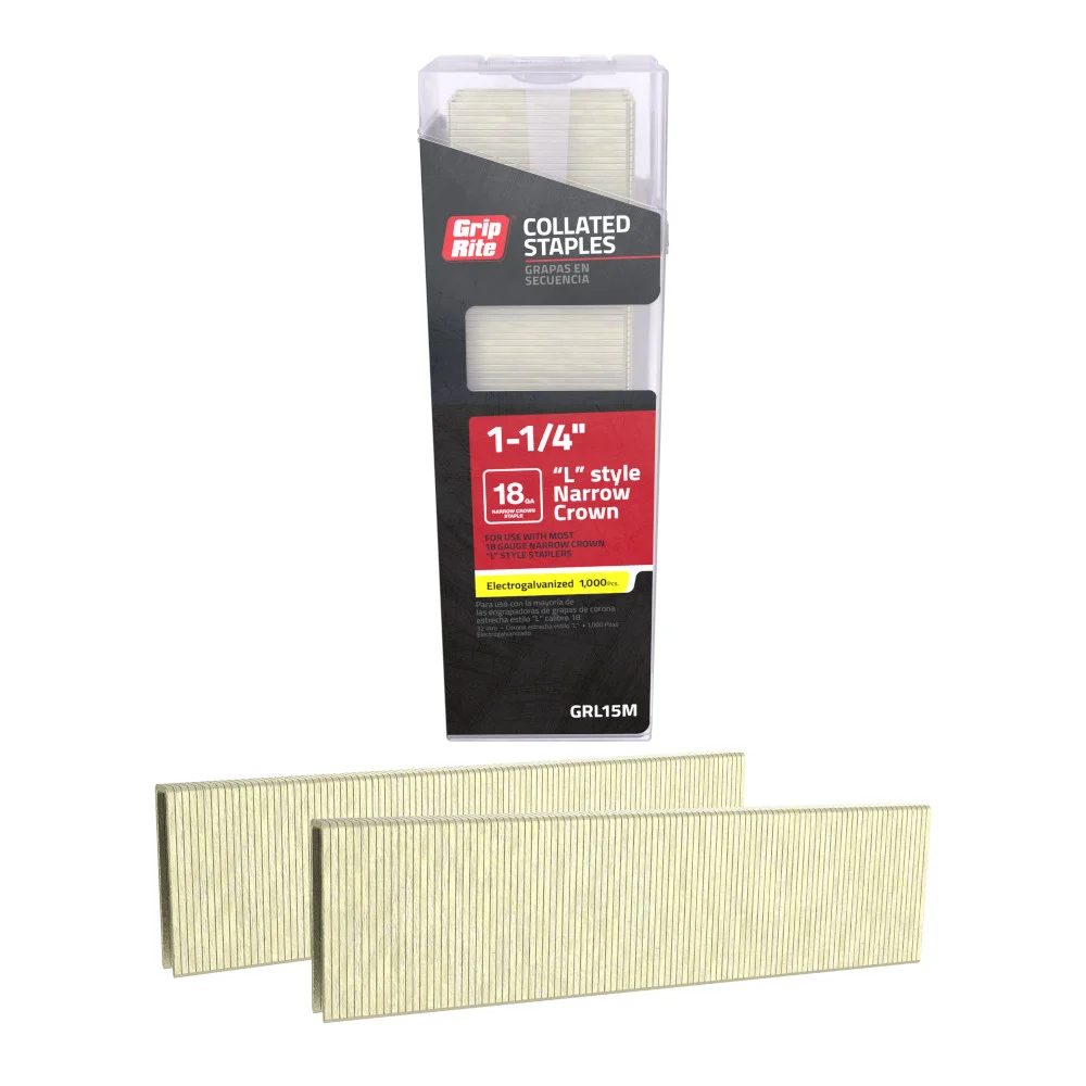 GRL15M Staple, 1/4 in W Crown, 1-1/4 in L Leg, Electro-Galvanized, 18 Gauge