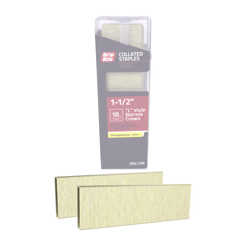 GRL17M Staple, 1/4 in W Crown, 1-1/2 in L Leg, Electro-Galvanized, 18 Gauge