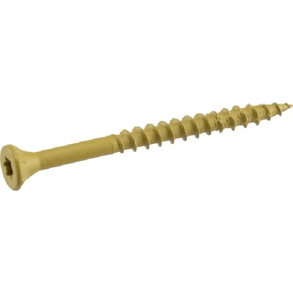 48410 Screw, #8 Thread, 1-1/4 in L, T25 Drive Size, Carbon Steel, Coarse Thread, Flat Head, Star Drive, Self-Drilling Point, Ceramic-Coated, 186/PK, Tan