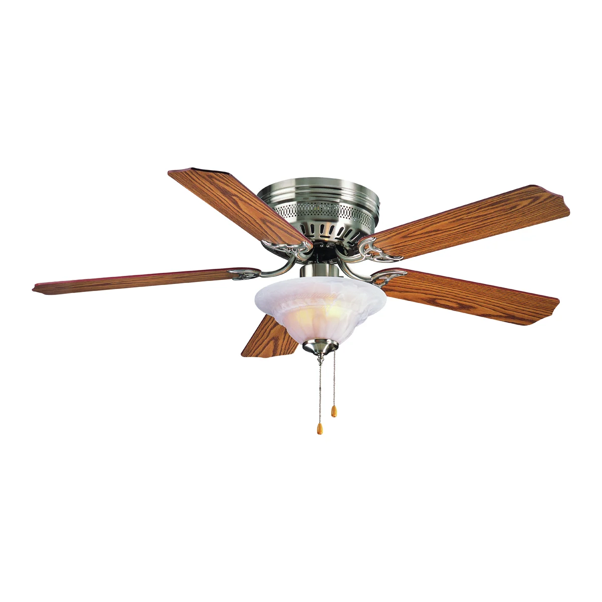 CF-B-652+1F242SN Hugger Ceiling Fan, 5-Blade, Oak/Walnut Blade, 52 in Sweep, MDF Blade, 3-Speed