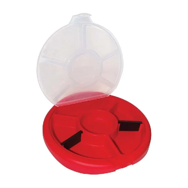 10010 Bucket Seat, Plastic, Red, 12-1/4 in Dia x 1-1/2 in H Outside, 6-Compartment