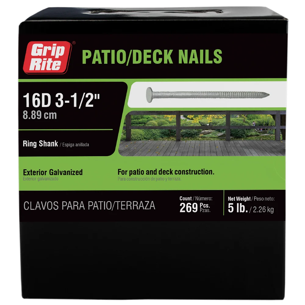 6HGRSPD5 Patio/Deck Nail, 6D, 2 in L, Steel, Hot-Dipped Galvanized, Checkered Head, Ring Shank, 5 lb
