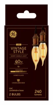 42149 LED Bulb, Decorative, CAC Lamp, 40 W Equivalent, E12 Lamp Base, Dimmable, Amber - GE Industrial Solutions