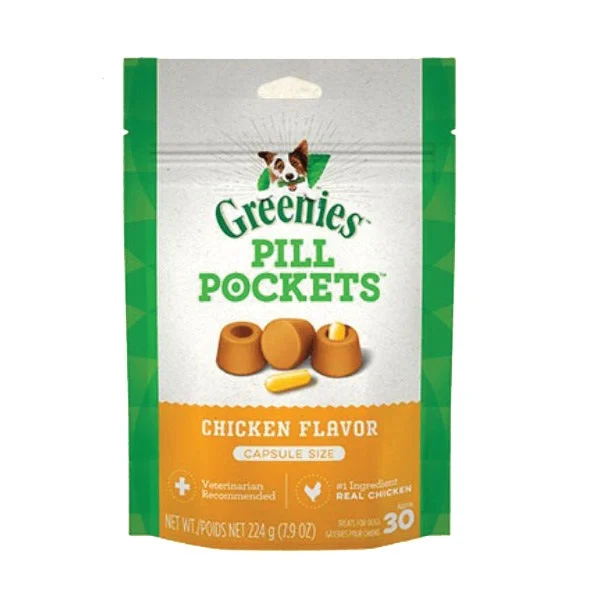 Pill Pockets 101070 Dog Treat, Capsule, Chicken Flavor, 7.9 oz, 30 Pack - Greenies