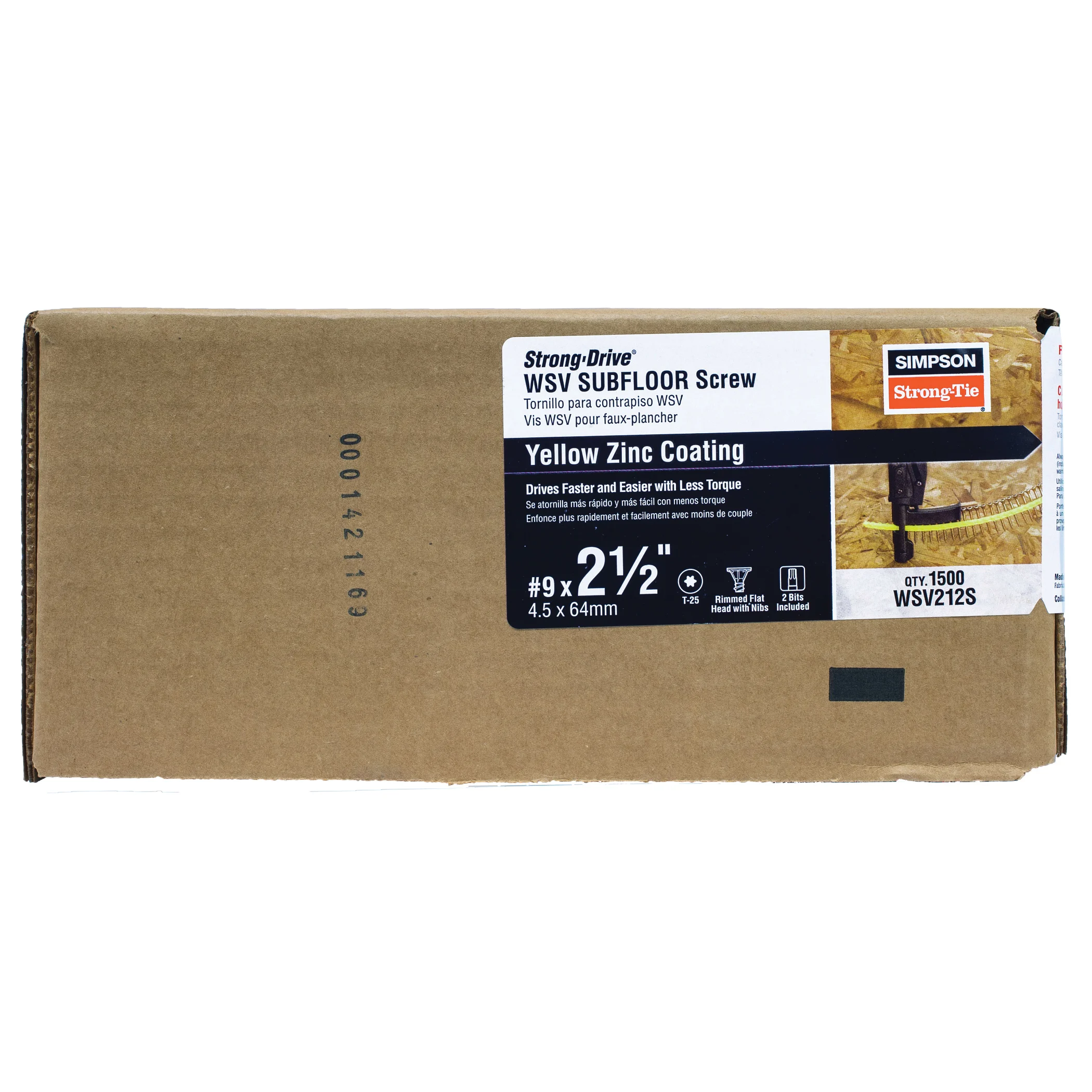 Strong-Drive WSV WSV212S Subfloor Screw, #9 Thread, 2-1/2 in L, Rimmed Flat Head, T25 Drive