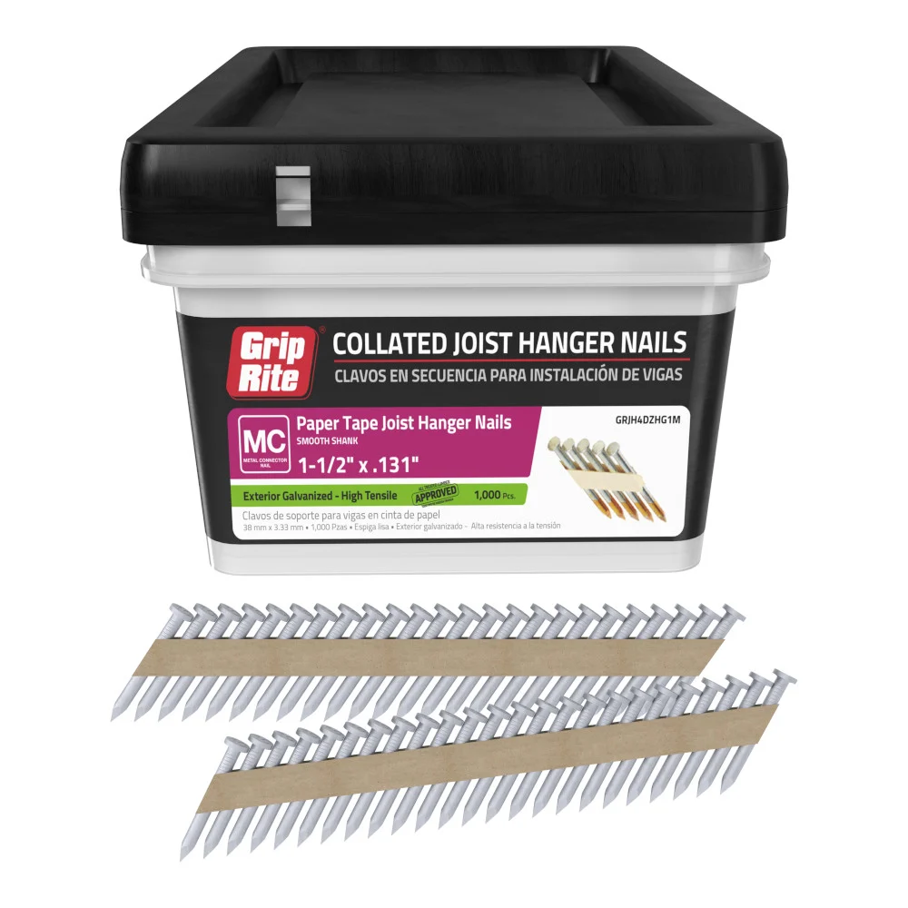 GRJH4DHG1M Hanger Nail, 1-1/2 in L, 9 ga Gauge, Metal, Galvanized, Smooth Shank, 1,000 Count, 33 deg