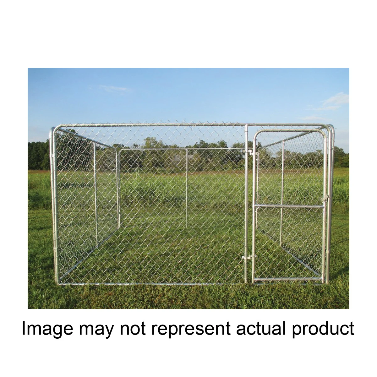 C-10WKRC Chain Link Dog Kennel, 10 ft OAL, 10 ft OAW, 6 ft OAH, Steel, Galvanized
