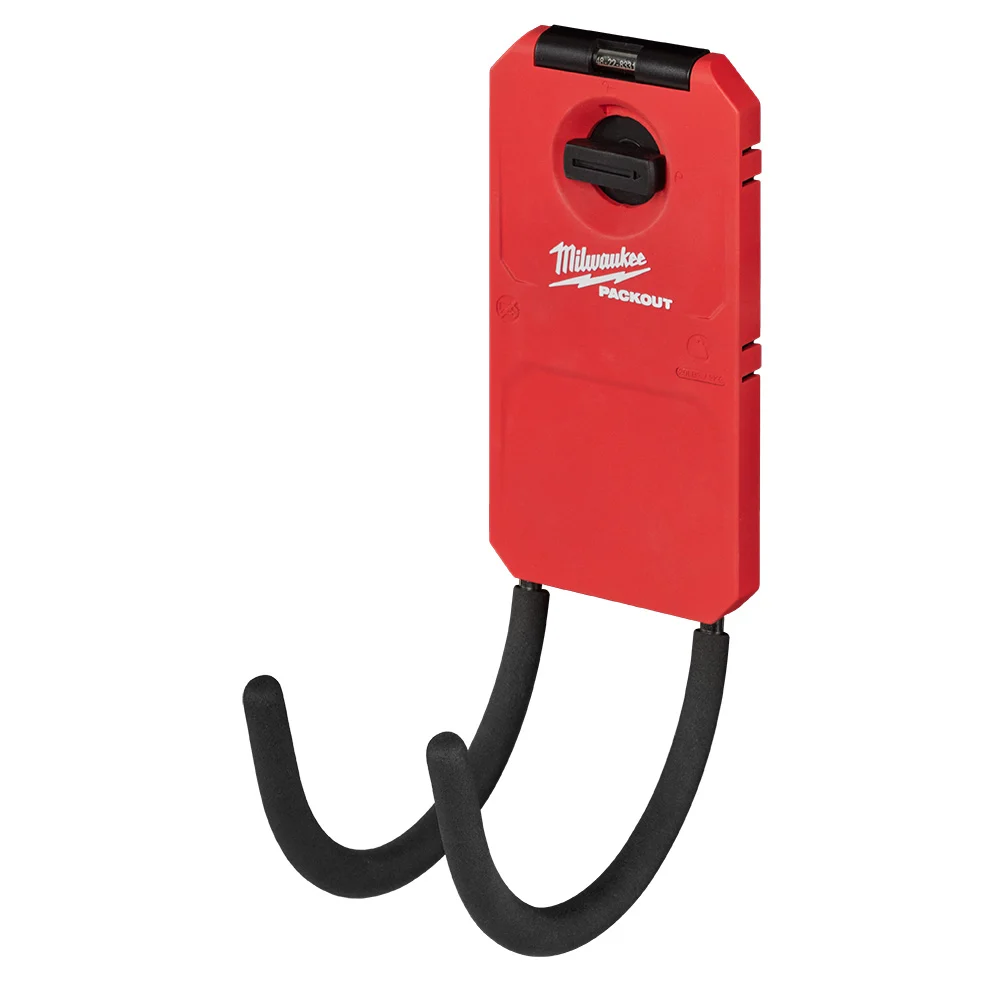 PACKOUT 48-22-8331 Curved Hook, 25 lb Load, 6 in L, 3-1/2 in W, 11 in H, Metal/Polymer, Black/Red