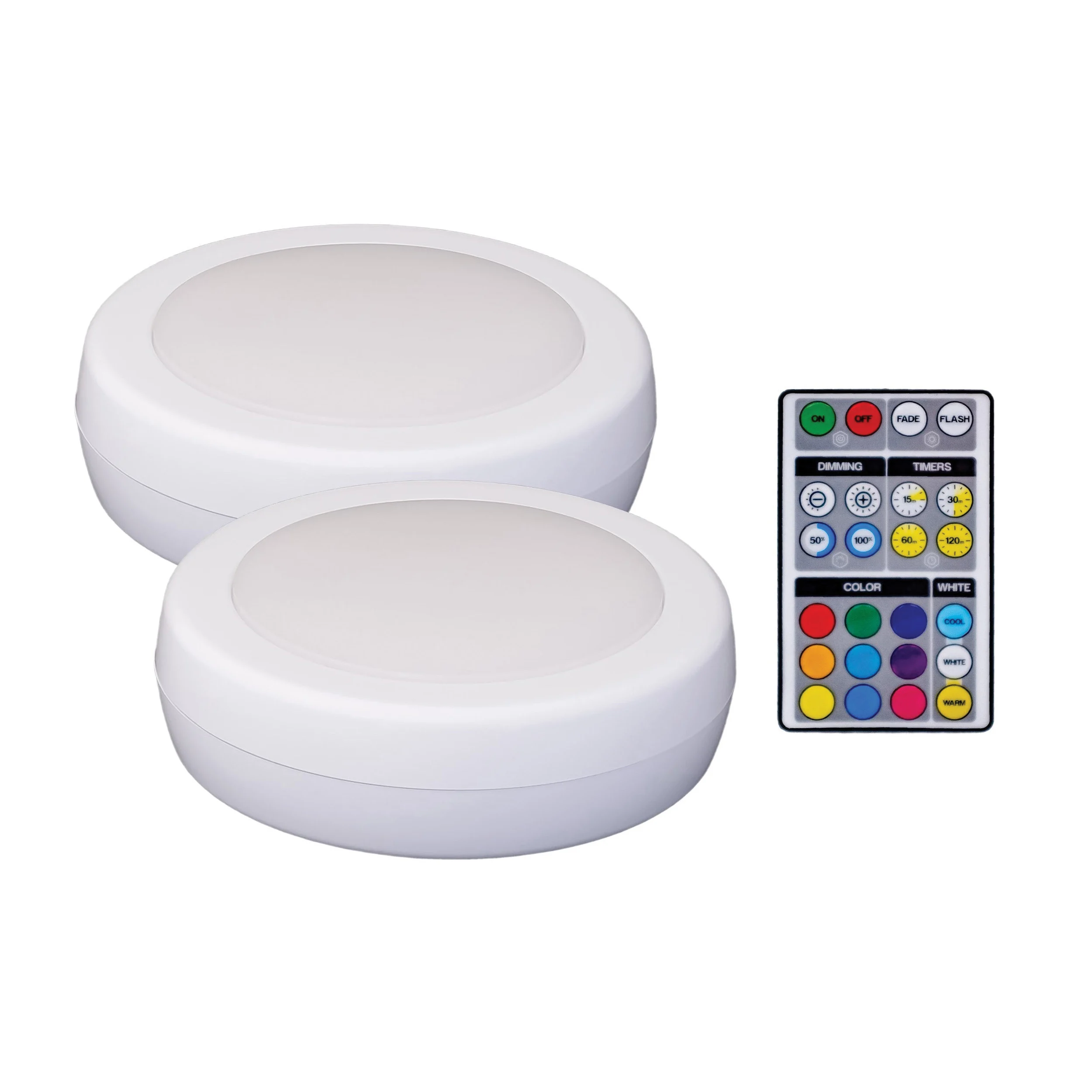 BL-PCLR-W2 Color-Changing Adjustable Puck Light, AA Battery, LED Lamp, 80 Lumens, White