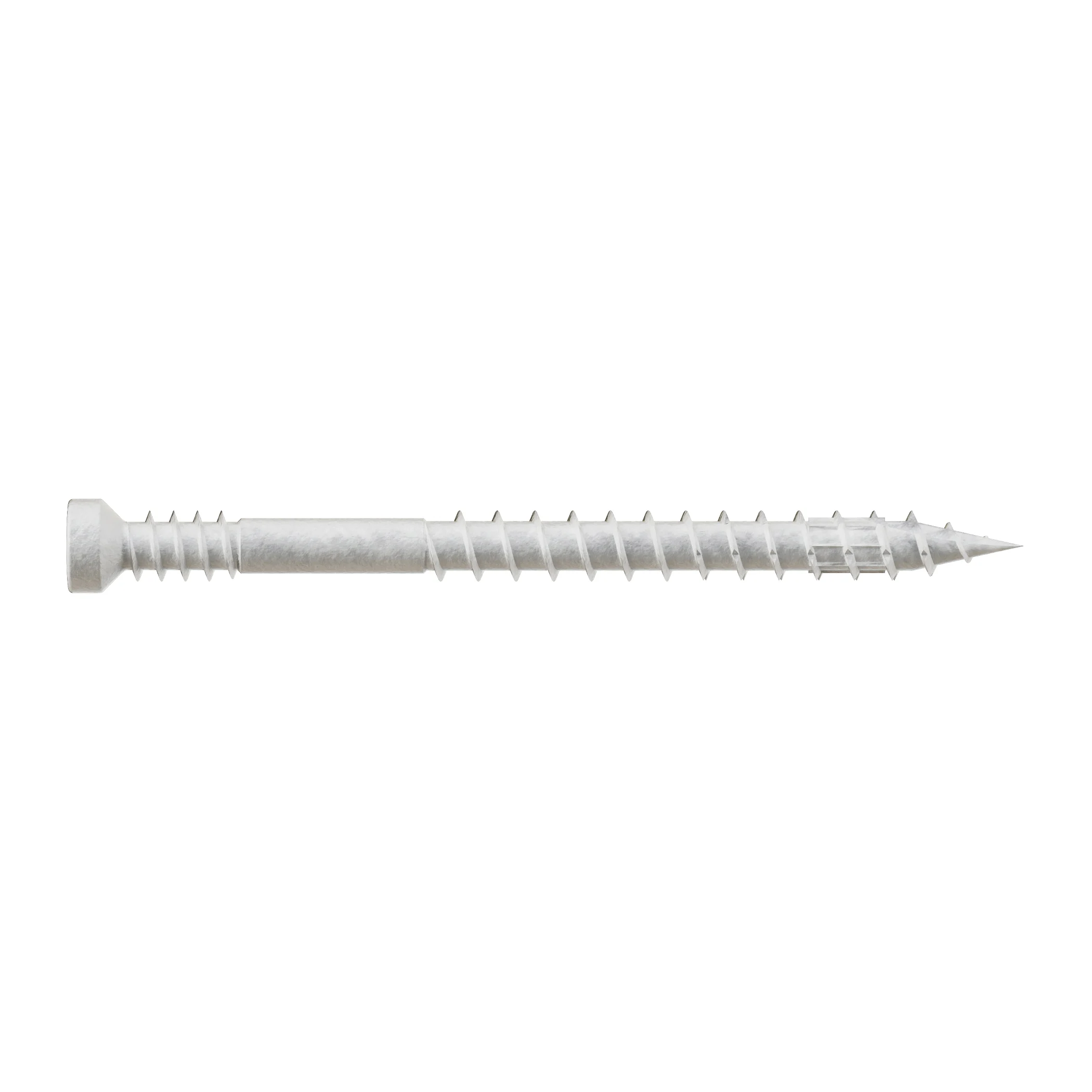 FT07200R100W Screw, #7 Thread, 2 in L, Serrated Thread, Trim Head, 6-Lobe Drive, Saw Tooth Point
