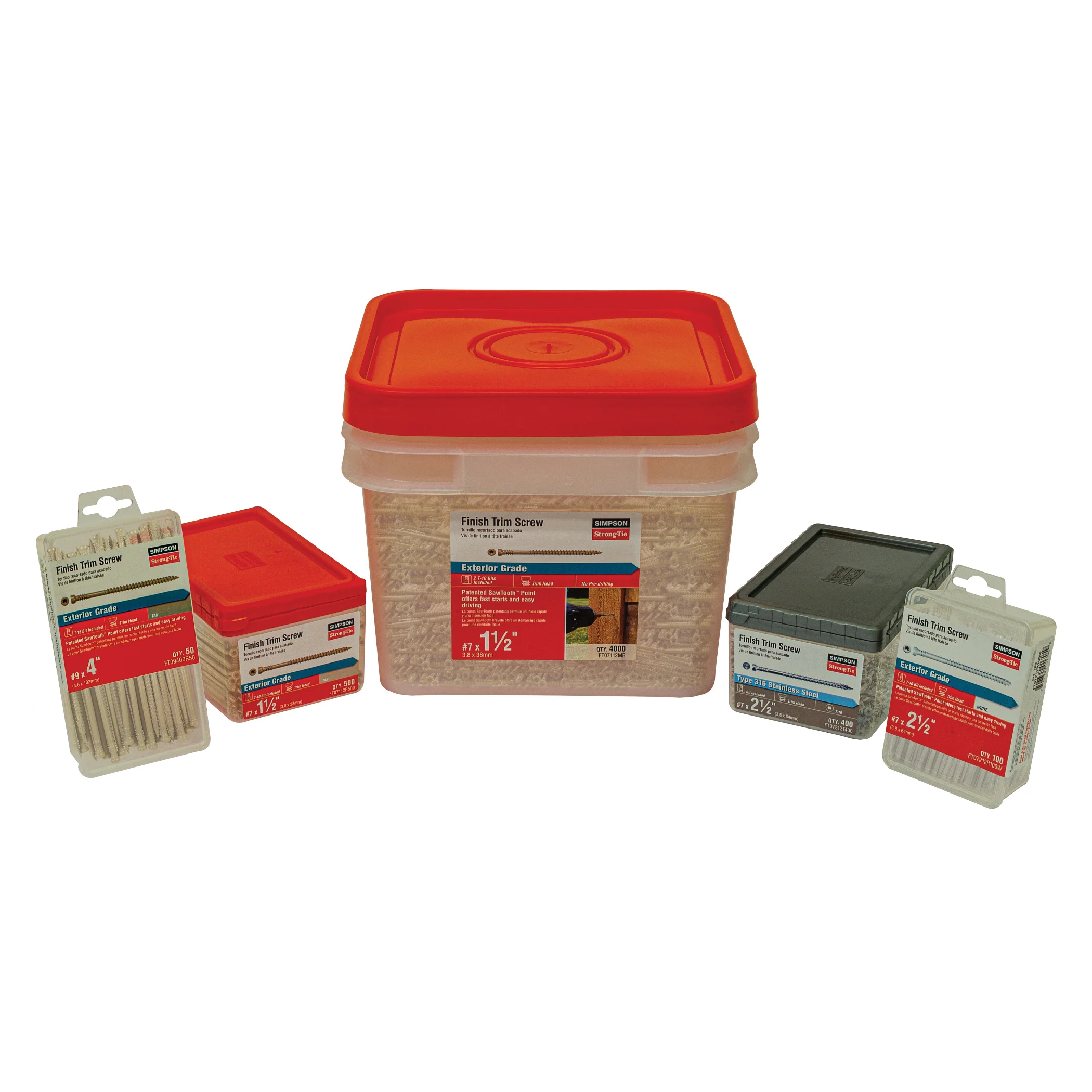 FT07212R100W Screw, #7 Thread, 1-1/2 in L, Serrated Thread, Trim Head, 6-Lobe Drive, Saw Tooth Point