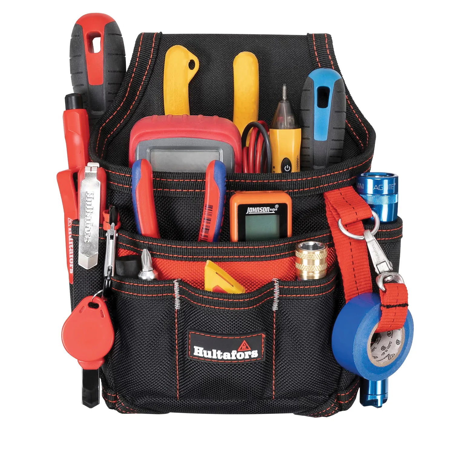 HT5103 Small Maintenance/Electrician's Pouch, 9-Pocket, Polyester, Black/Red