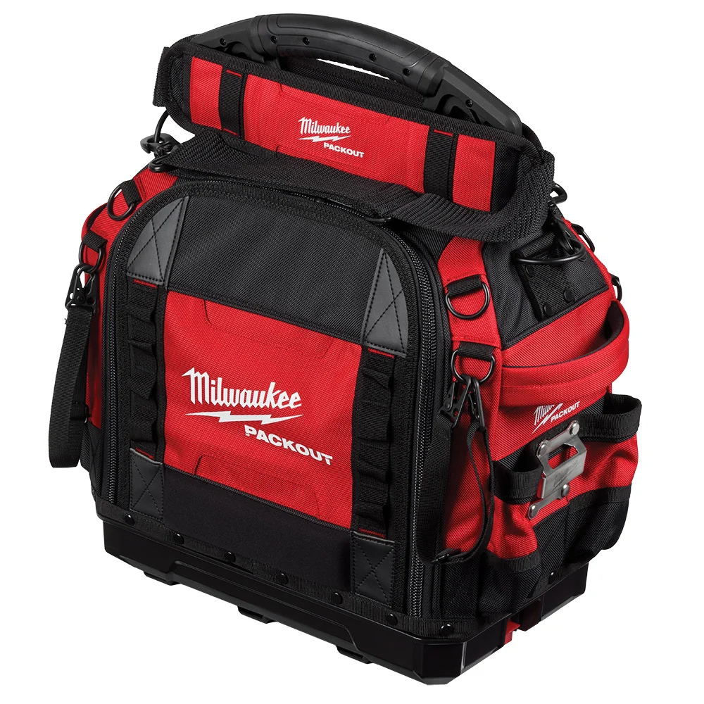 PACKOUT 48-22-8316 Structured Tool Bag, 10 in W, 18 in D, 19-3/4 in H, 65 -Pocket, Polyester, Red