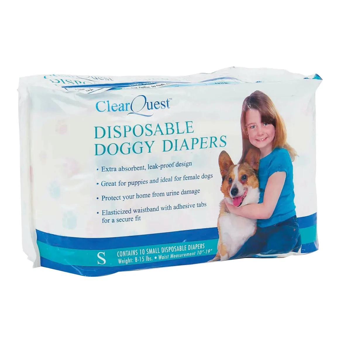 US948 12 Disposable Small Doggy Diapers, 10 to 19 in W, 10 Pk - ClearQuest