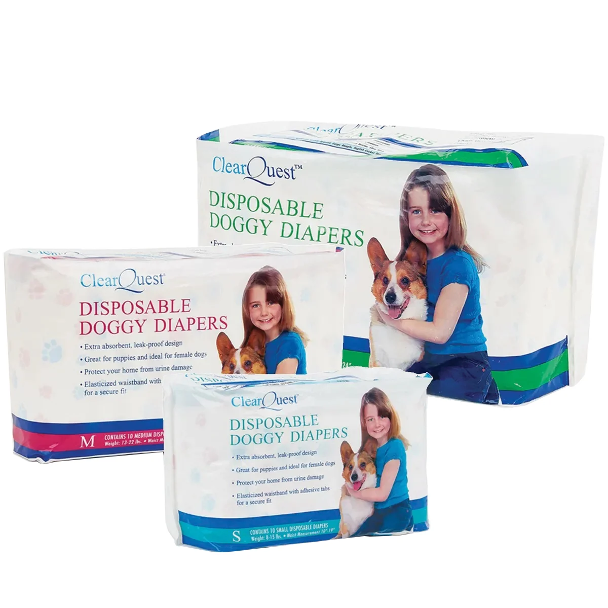 US948 15 Disposable Medium Doggy Diapers, 11 to 22 in W, 10 Pk - ClearQuest