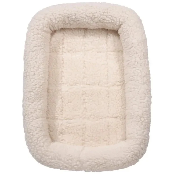 ZW250 30 Dog Bed, 29-3/4 in L, 18-3/4 in W, Bumper Style Pattern, Sherpa Cover, Natural, M Pet Size