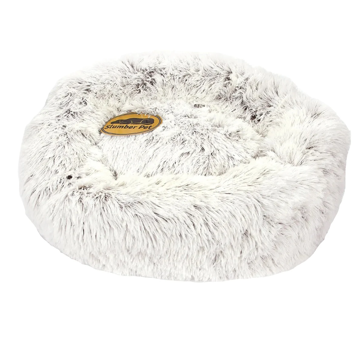 ZW1652 18 11 Plush Cuddler Bed, 18 in L, 11 in W, Round, Bumper Style Pattern, Polyester Cover, Cream, XS to S Pet Size - Slumber Pet