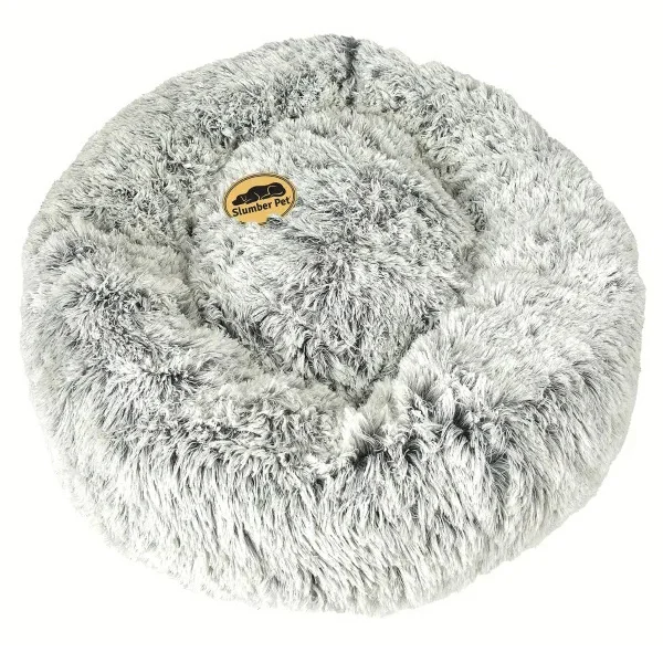 ZW1652 48 17 Plush Cuddler Bed, 48 in L, 17 in W, Round, Bumper Style Pattern, Polyester Cover, Black/White, XL Pet Size - Slumber Pet