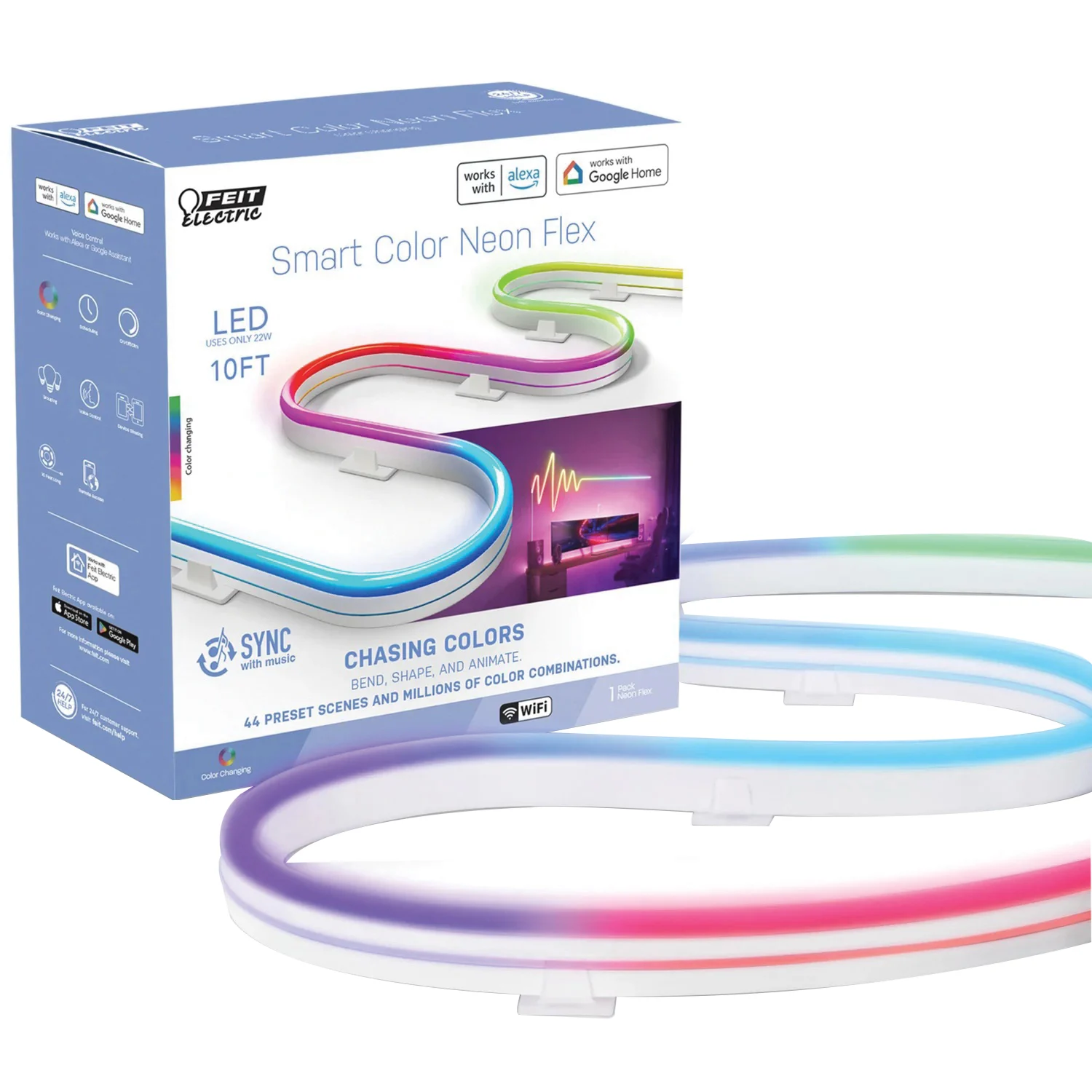 NF10/CHASE/AG Neon Flex Rope Light, 100/240 V, 22 W, LED Lamp, Multi-Color Light, 10 ft L